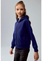 Polerón Niña Con Textura Mangas Azul Oscuro