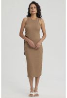 Vestido Mujer Corto Recogido Beige