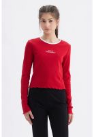 Polera Niña Rib Cuello Rojo