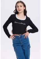 Polera Niña Con Aplicación Negro