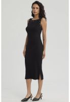 Vestido Mujer Largo Escote Cuadrado Negro