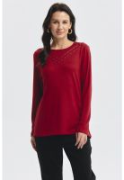 Sweater Mujer Strass Rojo