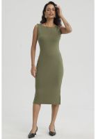 Vestido Mujer Largo Con Ojetillo Verde Musgo