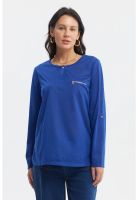 Polera Mujer Aplicación Cierre Azul