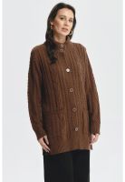 Sweater Mujer Largo Con Botón Café