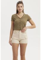 Polera Mujer Aplicación Vuelos Abotonado Verde Claro