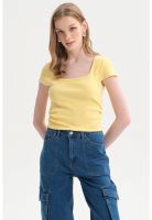 Polera Mujer Recogido Cropped Amarillo