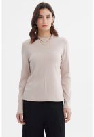Polera Mujer Rib Lisa Beige