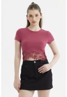 Polera Mujer Lisa Basta Encaje Magenta