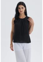 Blusa Mujer Lisa Pliegues Negro