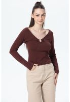 Polera Mujer Aplicación Escote Chocolate