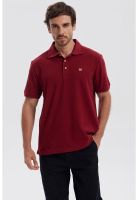 Polera Hombre Piqué Básica Lisa Burdeo