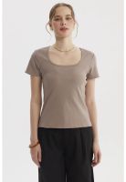 Polera Mujer Escote Cuadrado Rib Beige