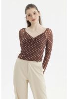 Polera Mujer Escote Recogido Café Oscuro