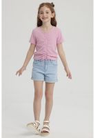 Polera Niña Con Recogido Rosado