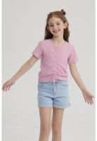 Polera Niña Con Recogido Rosado