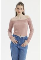 Sweater Mujer Bardot Crop Palo Rosa