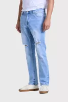 Jeans Hombre Slim Rotura Celeste