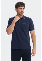 Polera Hombre Pique Con Bolsillo Botón Azul Marino