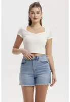 Polera Mujer Fruncido Elástico Blanco