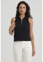 Polera Mujer Rib Medio Cierre Negro