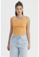 Polera Mujer Escote Drapeado Naranjo