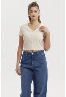 Polera Mujer Aplicación Vuelos Abotonado Crema