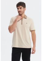 Polera Hombre Textura Cierre Polo Beige