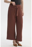 Pantalón Mujer Palazzo Con Cinturón Café Oscuro