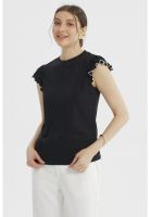 Polera Mujer Con Vuelos Lisa Negro