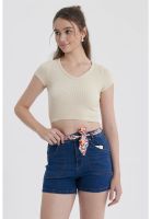 Polera Mujer Crop Sin Costura Gris Melange