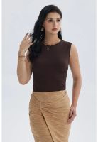 Polera Mujer Recogido Costado Chocolate