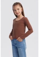 Polera Niña Cuello Encaje Café