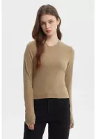 Polera Mujer Rib Abertura Puño Verde Olivo