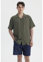 Camisa Hombre Slim Cuello Camisero Verde Militar- ll