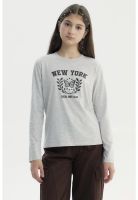 Polera Niña Básica Teen Gris Melange