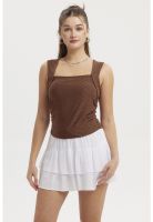 Polera Mujer Escote Cuadrado Recogido Café