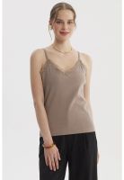 Polera Peto Mujer Pabilo Escote Con Encaje Arena