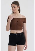 Polera Mujer Escote Bardot Café Oscuro