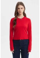 Polera Mujer Rib Abertura Puño Rojo