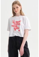 Polera Mujer Print Crop Blanco