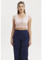 Polera Mujer Encaje Con Lazo Rosado