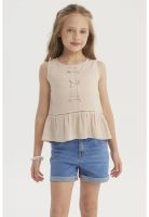 Polera Niña Con Cintas Beige