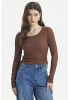 Polera Mujer Jacquard Recogido Café