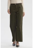 Pantalón Mujer Gabardina Con Cinturón Verde Musgo