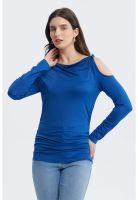 Polera Mujer Aplicación Nudo Hombro Azul