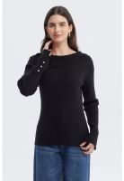 Sweater Mujer Asimétrico Botones Negro