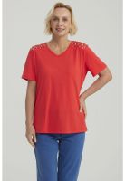 Polera Mujer Detalle Hombro Rojo