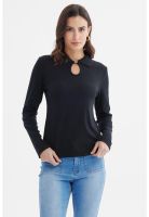 Polera Mujer Detalle Cuello Escote Negro