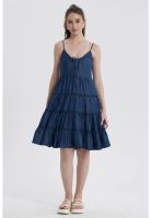 Vestido Mujer Pabilo Volantes Azul Oscuro